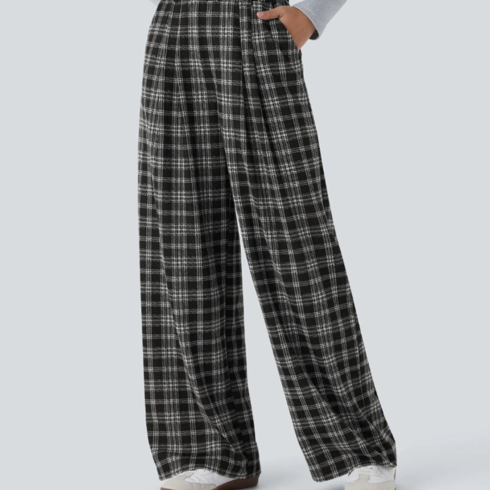 Halara High Waisted Pocket Wide Leg Houndstooth Plaid Casual Pants